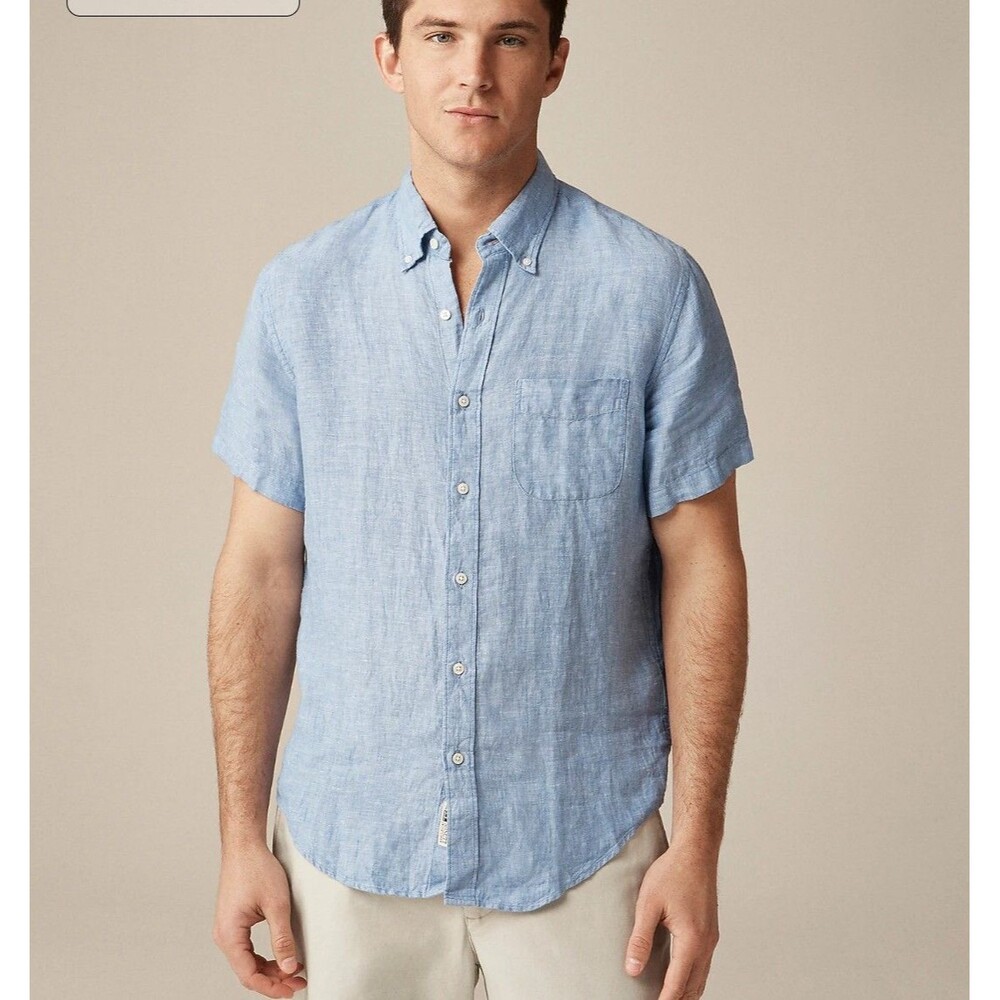 J Crew Size XXL Linen Blend Shirt Slim Fit Short Sleeve Button Down Preppy